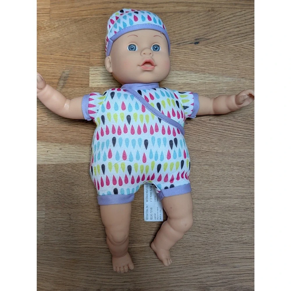 City Toy FLAW Baby Doll Purple Pink Teardrop Romper Hat Blue Eyes giggle sounds